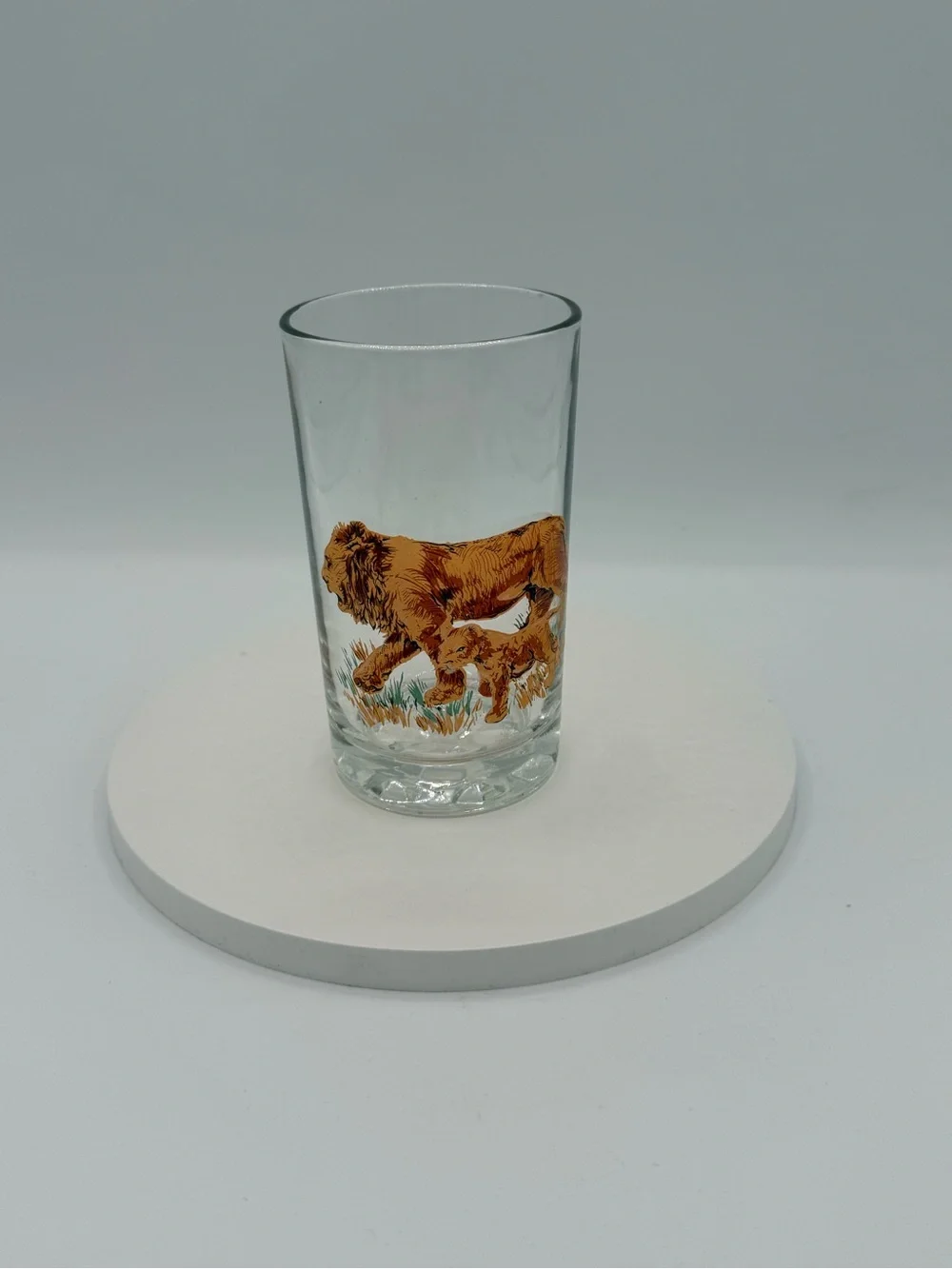 Set of five vintage Pasari glass tumblers with African wildlife decals.